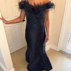 Elegant Navy Off-Shoulder Evening Gown